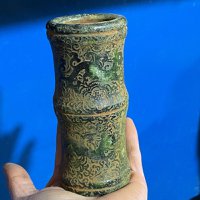 乾隆年制明清古玩古玉岫玉双龙笔筒摆件